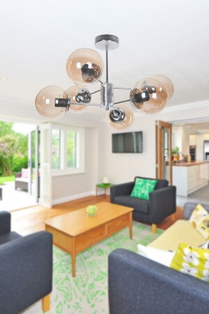 منز-أوسكار تصميم فاخر حديثة ملونة كروم قضية عسل الزجاج غرفة المعيشة - المطبخ - غرفة النوم 6 قطع شمعة OSC6225 - Fer Avize