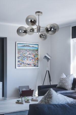 منز-أوسكار تصميم فاخر حديث ملابس ملونة كروم غرف المعيشة الزجاجية المدخنة - المطبخ - غرفة النوم 6 قطع شمعة OSC6225 - Fer Avize