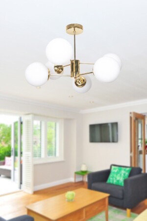 منز-أوسكار تصميم فاخر حديث طلاء الذهبية ملابس الزجاج الأبيض غرفة المعيشة - المطبخ - غرفة النوم 6 قطع شمعة OSC6227 - Fer Avize