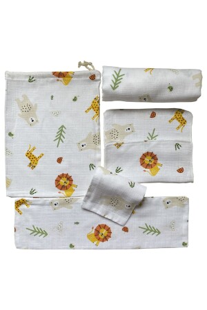 مـنـز-مـسـلـين بـاتة رضيع حديثي الولادة مجموعة 6 قطع كيس مع صـورة سفاري P000015502 - Mutlu Gün Marketi