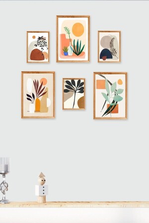 6 Parça Ahşap Çerçeve Görünümlü Dekoratif Hediyelik Boho Botanik Wall Art Mdf Tablo Seti - 1