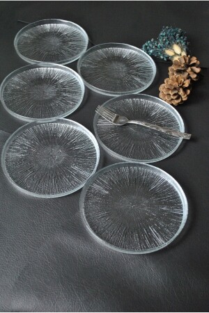 6-teiliges Mini-Dessert-/Kuchen-/Kuchenteller-Set aus gemustertem Glas, 16 cm - Porselen Diyarı
