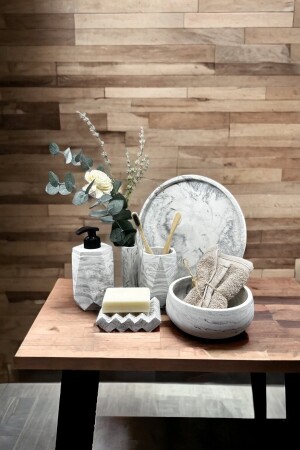 MNZ-6 قطعة من الرخام نمط الخرسانة حمام الموضة مجموعة صبون السائل الصلبة فرشاة الأسنان حامل الحفاضة حامل الحمام حامل الوقود - Betonmall