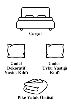 6 Parça Pamuklu Şönil Pike Örtülü Nakışlı Bahar Çift Kişilik Pike Takımı Antrasit (SÜRPRİZ HEDİYELİ) LVNHMNEV1BHR - 6