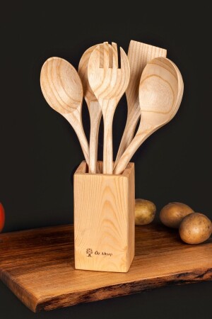 6-teiliges hochwertiges, handgefertigtes Küchenset mit Holzlöffeln, leicht zu reinigen, mattglänzende Oberfläche OZA0018S - Öz ahsap