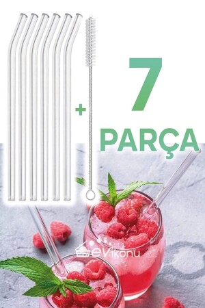 6 Parça Şeffaf Cam Eğimli Pipet Ve Temizleme Fırçası Kokteyl Sunum Pipetleri Yıkanabilir - 2