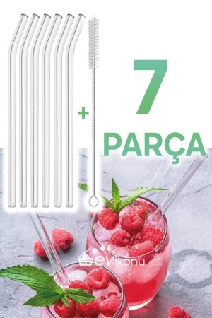 6 Parça Şeffaf Cam Eğimli Pipet Ve Temizleme Fırçası Kokteyl Sunum Pipetleri Yıkanabilir - 8