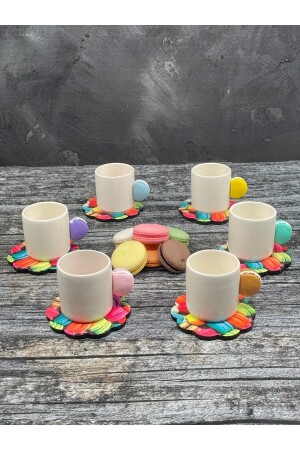 6-Personen-Kaffeetassen-Set aus Keramik mit Macaron-Griff TYC00601307595 - 1