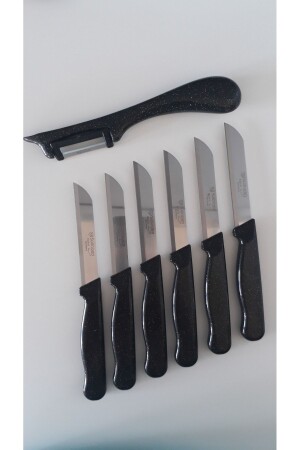 مجموعة من 6 سكاكين ثمرة سوداء لامعة وقطعة الجانب مع معقب القنب - Solingen