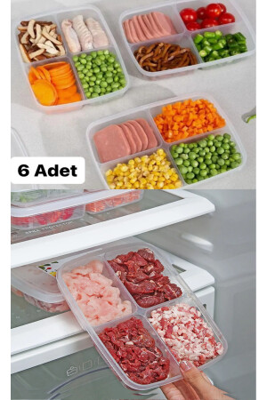 6 Stück 4-Fächer-Mahlzeitschüssel Fleisch- und Gemüse-Aufbewahrungsbehälter Hülsenfrüchte Erbsen Mais Kühlschrank-Aufbewahrungsbox BAYEV-6 Stück Hülsenfrüchte-Behälter - 2