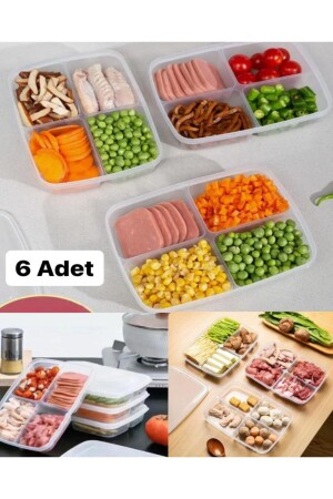 6 Stück 4-Fächer-Mahlzeitschüssel Fleisch- und Gemüse-Aufbewahrungsbehälter Hülsenfrüchte Erbsen Mais Kühlschrank-Aufbewahrungsbox BAYEV-6 Stück Hülsenfrüchte-Behälter - 3