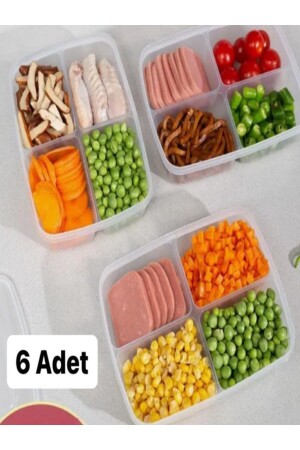 6 Stück 4-Fächer-Mahlzeitschüssel Fleisch- und Gemüse-Aufbewahrungsbehälter Hülsenfrüchte Erbsen Mais Kühlschrank-Aufbewahrungsbox BAYEV-6 Stück Hülsenfrüchte-Behälter - 5