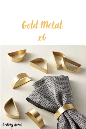 6 Stück elegante Serviettenringe aus goldfarbenem D-Metall – (garantiert kein Anlaufen) - 6