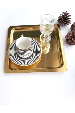 6 Stück goldenes quadratisches Edelstahl-Kaffee-Serviertablett und -teller (21 x 21 cm) bsrihome87 - 3
