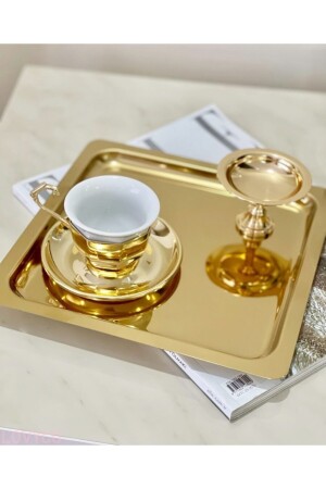 6 Stück goldenes quadratisches Edelstahl-Kaffee-Serviertablett und -teller (21 x 21 cm) bsrihome87 - 5