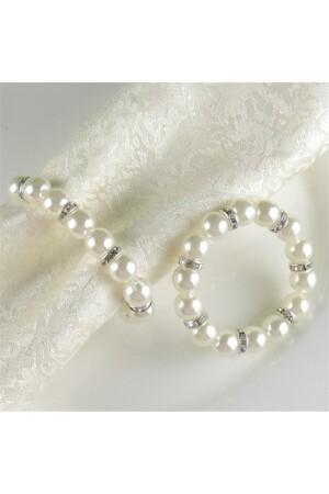 6 Stück Perlen-Serviettenring mit silberner Unterlegscheibe, Serviettenhalter, Mitgift-Präsentationsring - 1