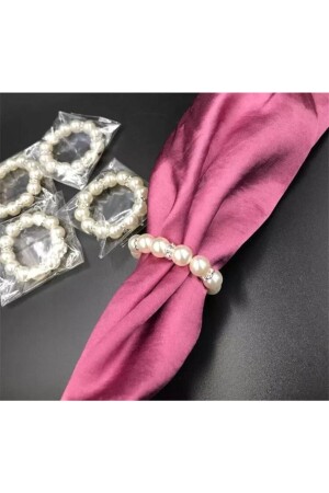 6 Stück Perlen-Serviettenring mit silberner Unterlegscheibe, Serviettenhalter, Mitgift-Präsentationsring - 2