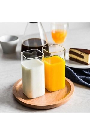 6 Stück rechteckiges hitzebeständiges Borosilikat-Trend-Erfrischungsgetränkeglas 380 ml quadratisches Glas V-25151 - VİGENTİNO