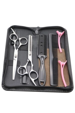 6 Stück Smith Chu 6. 0 Zoll 17 cm professionelles Friseur-Haar-Schnurrbart-Scheren-Set mit Ledertasche - 1