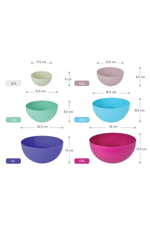 6-teilige Kunststoff-Rührschüsseln, bunte Servierschüsseln, Salatschüssel, Satzschüsseln M6-250 - 5