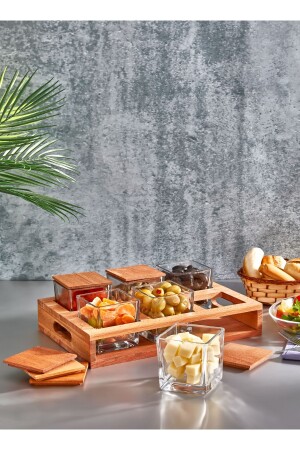 6-teilige Luxus-Frühstücksschüssel aus Glas mit Holzständer und Deckel – Snack- und Gewürzschüssel-Set – Frühstückspräsentationsset - 1