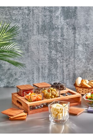 6-teilige Luxus-Frühstücksschüssel aus Glas mit Holzständer und Deckel – Snack- und Gewürzschüssel-Set – Frühstückspräsentationsset - 2