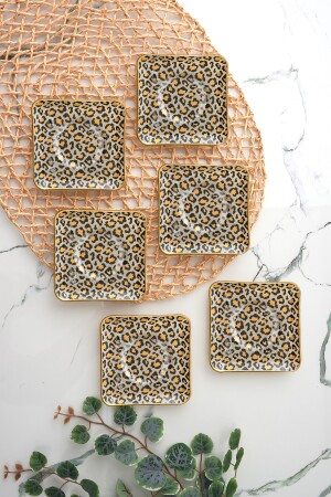 6-teiliger quadratischer Teeteller mit Leopardenmuster, 11,5 cm. 6 quadratische Teeteller mit Leopardenmuster. - 1