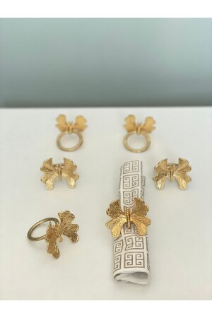 6-teiliger Serviettenring im Schmetterlingsmodell - Set mit 6 Serviettenringen in Goldfarbe muses452 - Muse