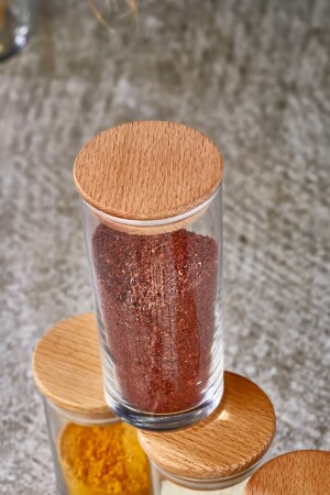 6-teiliges 300-ml-Gewürzglas-Set aus Glas mit Holzdeckel (mit Etikett und Löffel) FBZ-BH-20311 - 5