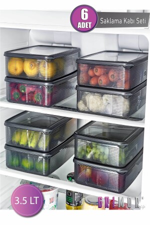 6-teiliges 3,5-Liter-Kühlschrank-Organizer-Set mit rechteckigen Frischhaltedosen – geräuchert GM00304 - 2