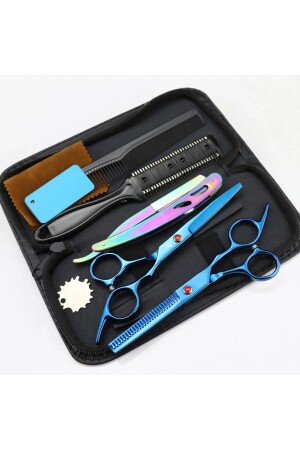 6-teiliges 6-Zoll-Valkyrie-Blau-Farbe-Friseur-Friseur-Haarscheren-Rasierkamm-Set aus Stahl mit Lederetui - 1