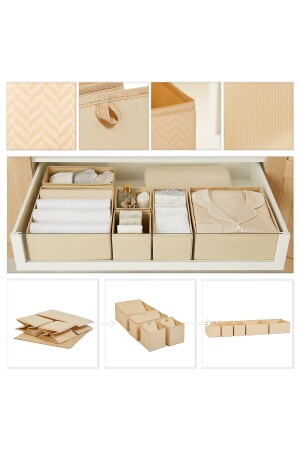 6-teiliges beigefarbenes Schubladenschrank-Wäsche-Organizer-Kinderzimmer-Aufbewahrungsbox-Organizer-Set - 8