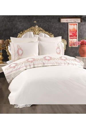 6-teiliges Bettbezug-Set aus 100 % Baumwolle mit Rosenstickerei, Creme CD442501 - 2