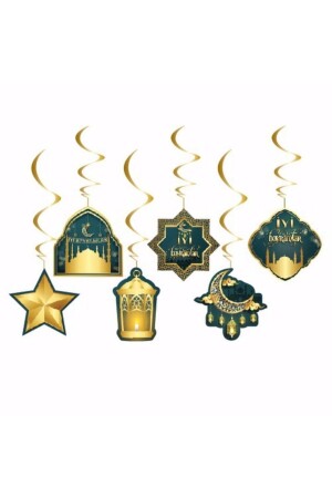 6-teiliges Deckenornament „Frohe Feiertage“ mit Schriftzug „Ramadan-Feiertag „Fröhliche Feiertage“-Themen-Hängelampe, religiöses islamisches Ornament „HAPPY HOLIDAYSCONCEPTZR“. - 2