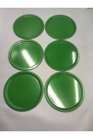 6-teiliges, dekoratives Tee-, Kaffee- und Kuchenservice-Präsentationstablett aus Metall in Grün, 23 cm, MZ22RNK666 - 2