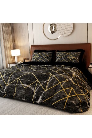 6-teiliges Doppelbett-Bettbezug-Set aus 100 % Baumwollsatin in Schwarz Granit Schwarz ALCN1009 - 1