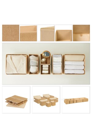 6-teiliges Jute-Schubladenschrank, Wäsche-Organizer, Kinderzimmer, faltbare Aufbewahrungsbox, Organizer-Set - 5