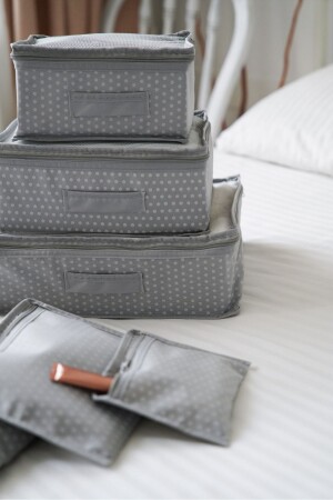 6-teiliges Koffer-Organizer-Set, Koffer-Organizer-Set, Reisetasche, grau gepunktet - 5