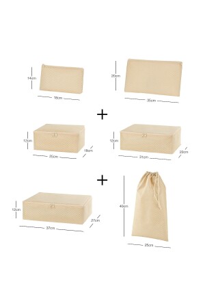 6-teiliges Koffer-Organizer-Set mit Fischgrätenmuster in Beige - 9