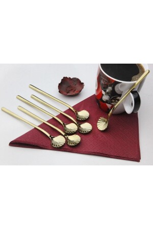 6-teiliges luxuriöses goldenes Teelöffel-Set für Kaffee, Nescafe, Präsentation, Marmeladenlöffel, verpackt, 12 cm, 18/10 Edelstahl TRYERY760 - 1