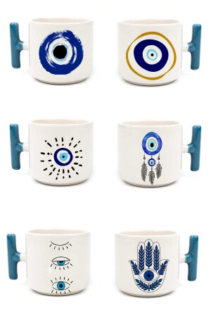 6-teiliges Nescafé- und Latte-Becher-Set mit buntem T-Henkel-Motiv „Evil & Eye“. - 2