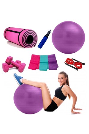 6-teiliges Pilates- und Yoga-Set, doppelseitige Pilatesmatte, 55 cm Ball, Pumpe, Seil, Hantel, Plattenband SD4D - 1