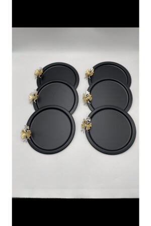 6-teiliges Präsentationstablett mit goldenem Schmetterling, rund, schwarz, dekoratives Serviertablett, Tee, Kuchen, Kaffee, 24 cm, SYHKBK66 - 2