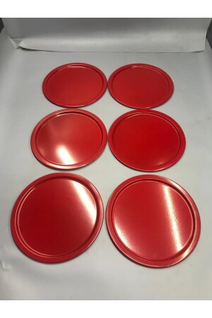 6-teiliges rotes einzelnes dekoratives Tee-, Kaffee- und Kuchenservice-Präsentationstablett aus Metall 23 cm MZ22RNK666 - 1