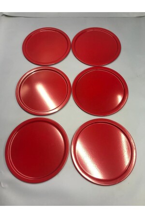 6-teiliges rotes einzelnes dekoratives Tee-, Kaffee- und Kuchenservice-Präsentationstablett aus Metall 23 cm MZ22RNK666 - 2