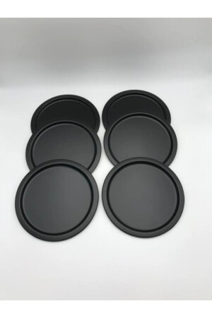 6-teiliges rundes Tee-, Kaffee- und Kuchen-Serviertablett aus Metall, dekoratives Präsentationstablett, schwarz, 24 cm, SYH246 - 1