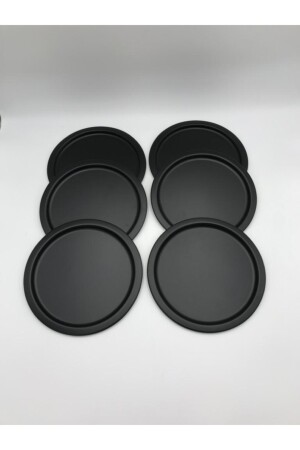 6-teiliges rundes Tee-, Kaffee- und Kuchen-Serviertablett aus Metall, dekoratives Präsentationstablett, schwarz, 24 cm, SYH6T6 - 2