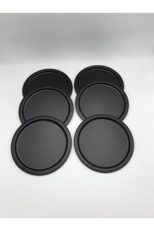 6-teiliges rundes Tee-, Kaffee- und Kuchen-Serviertablett aus Metall, dekoratives Präsentationstablett, schwarz, 24 cm, SYH6T6 - 3