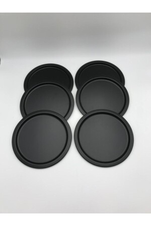6-teiliges rundes Tee-, Kaffee- und Kuchen-Serviertablett aus Metall, dekoratives Präsentationstablett, schwarz, 24 cm, SYH6T6 - 1
