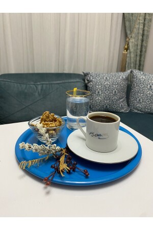 6-teiliges rundes Tee-, Kaffee- und Kuchen-Serviertablett aus Metall, dekoratives Präsentationstablett UFK-TPS - 3